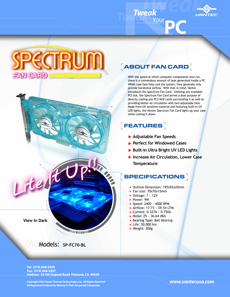 Spectrum Fan Card SP-FC70-BL