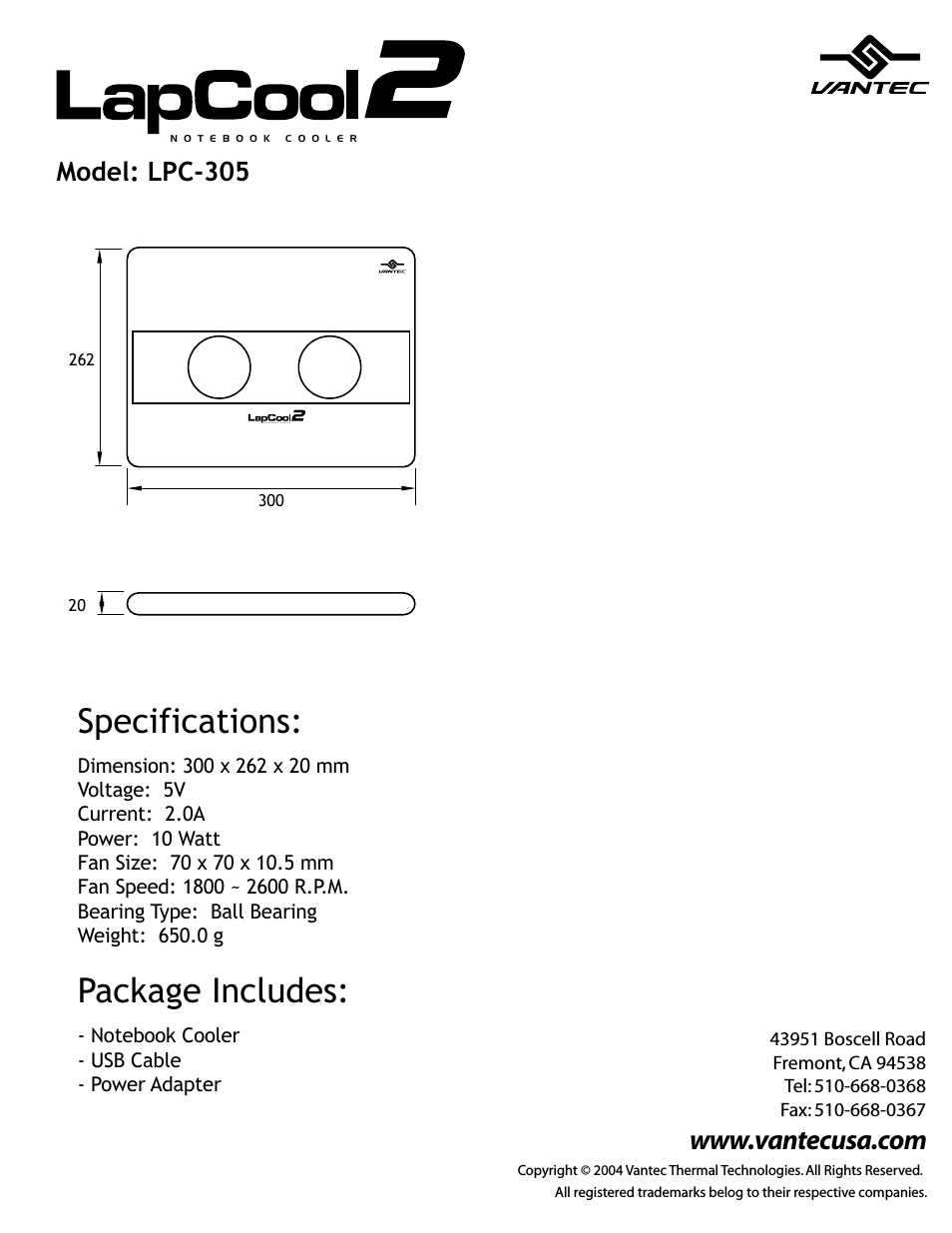 LapCool 2 Notebook Cooler LPC-305