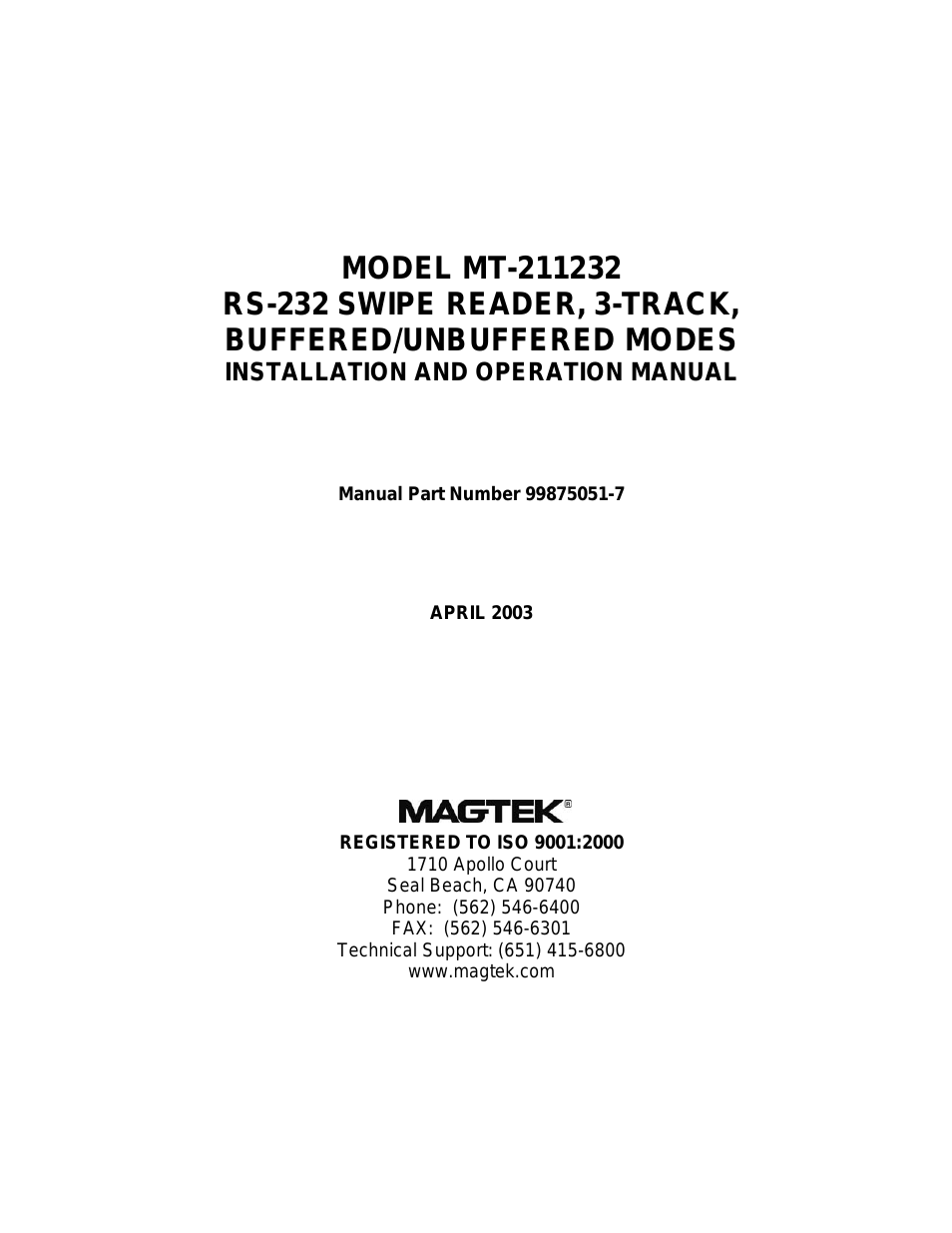 MT-211232 RS-232 3-TRACK