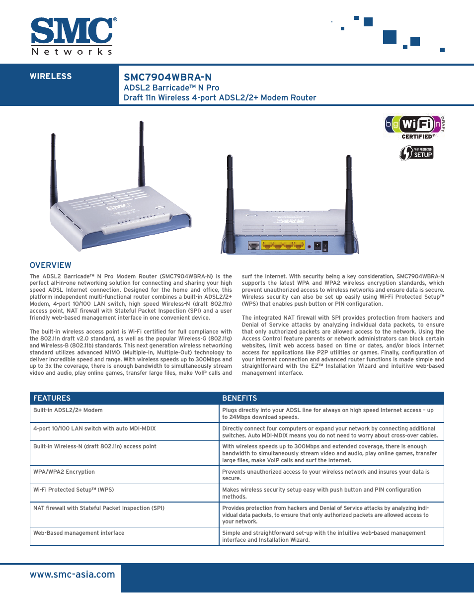 ADSL2 Barricade SMC7904WBRA-N