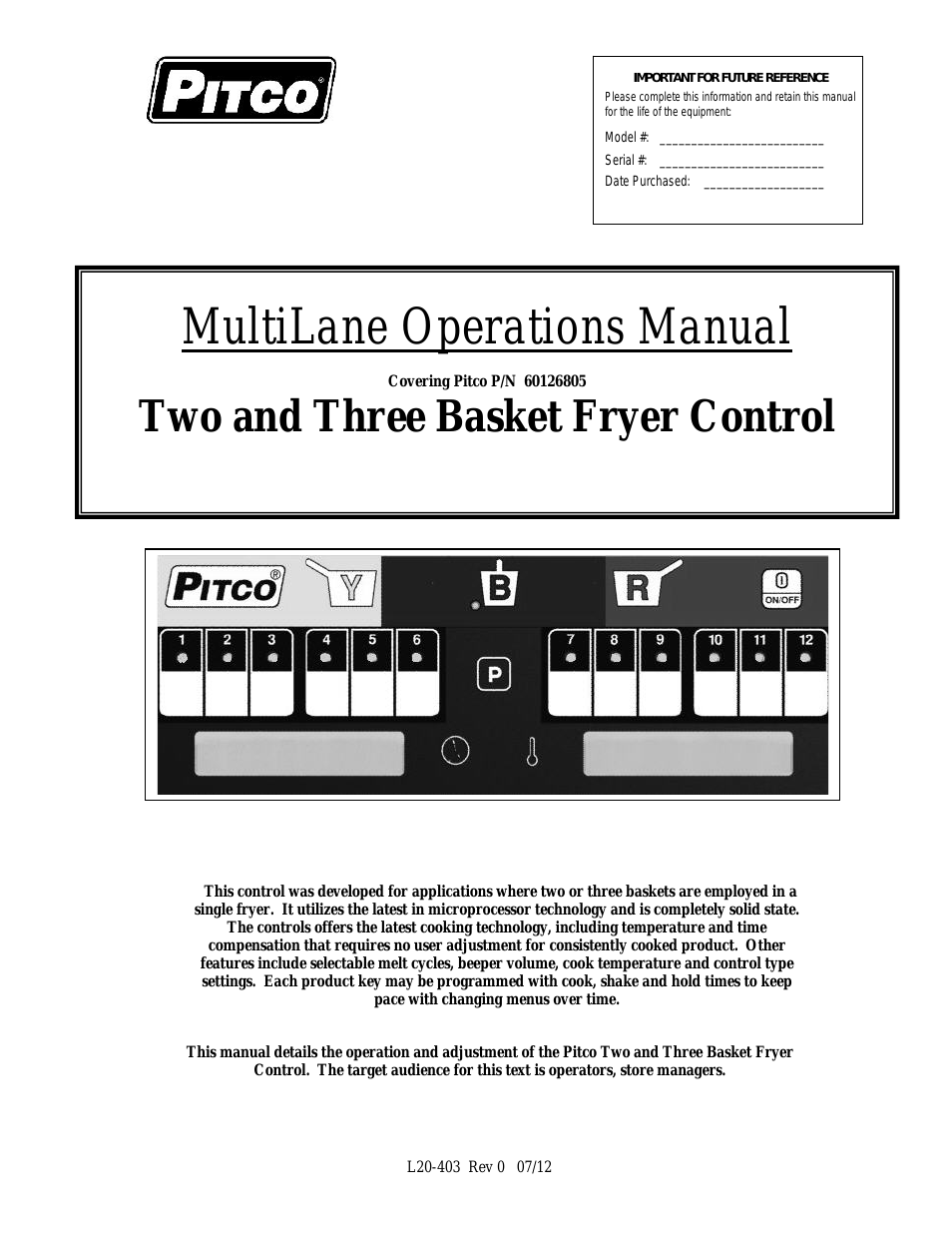 Multilane Two Basket Fryer Control