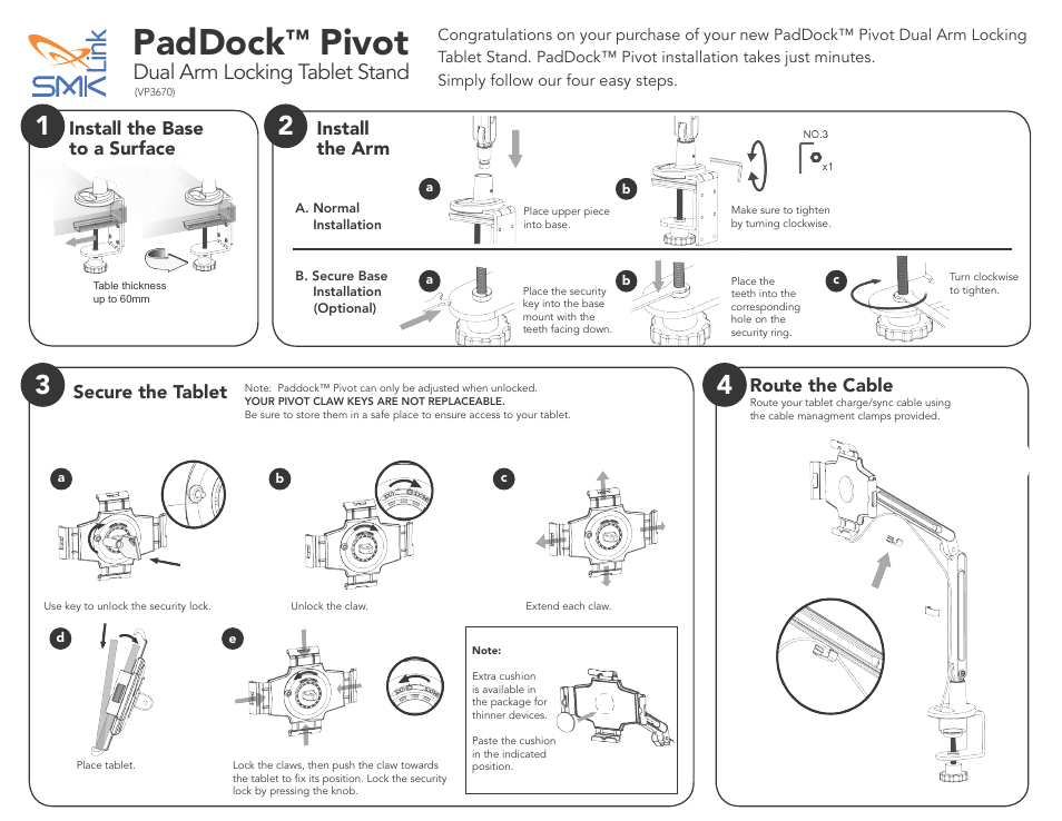 PadDock™ Pivot Dual Arm Locking Tablet Stand