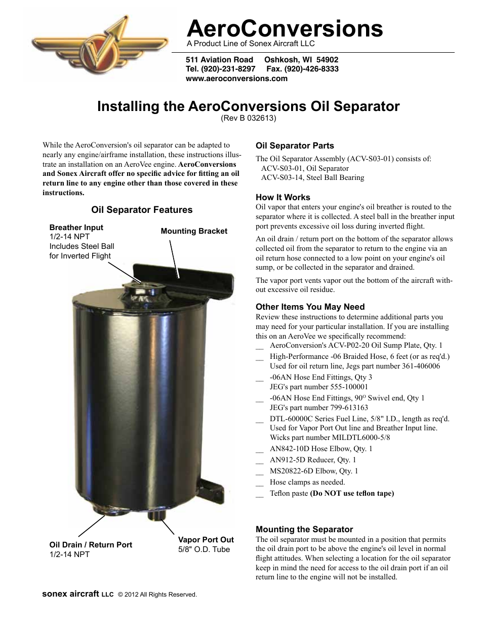AeroConversions Oil Separator Installation