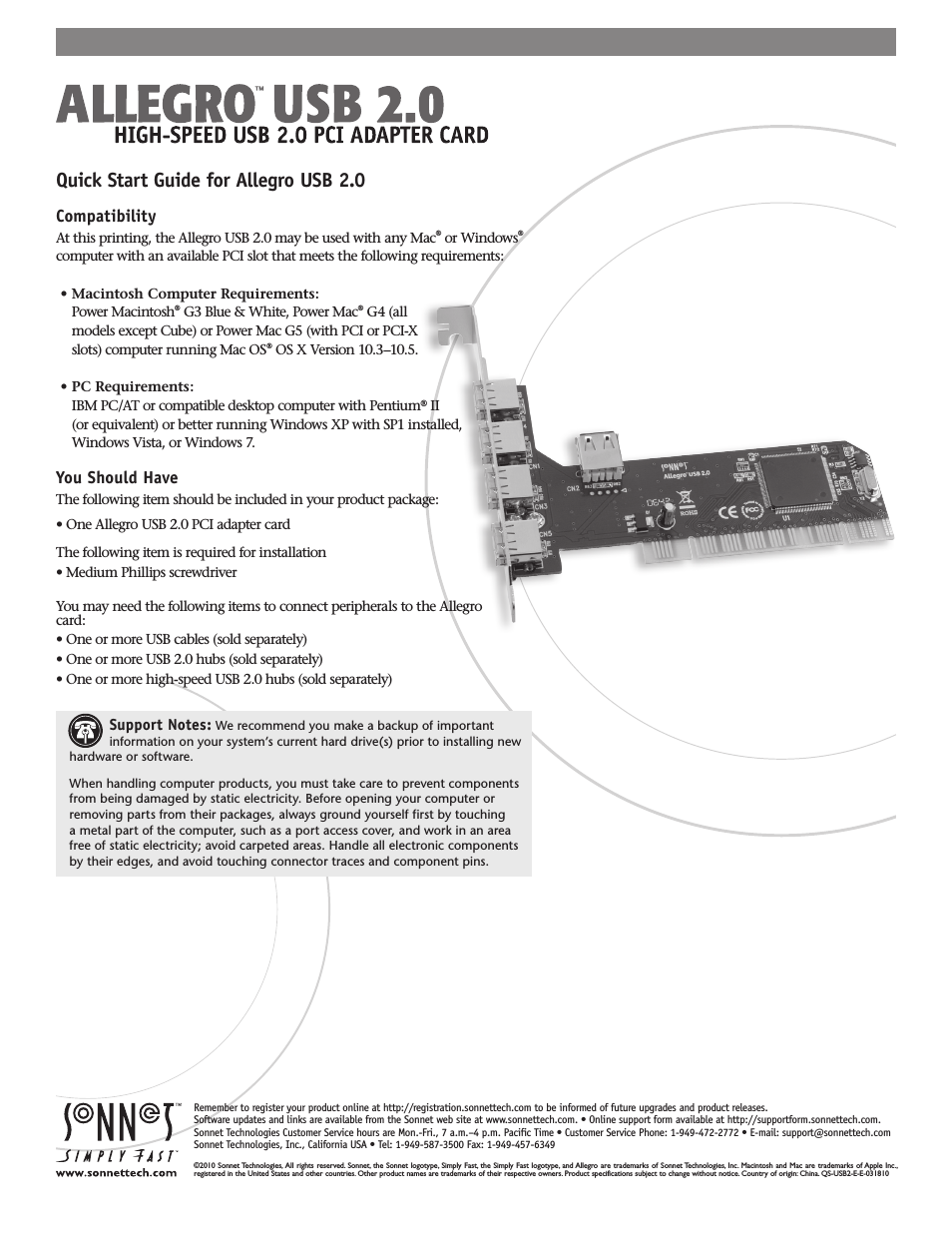 Allegro USB 2.0 PCI Adapter Card