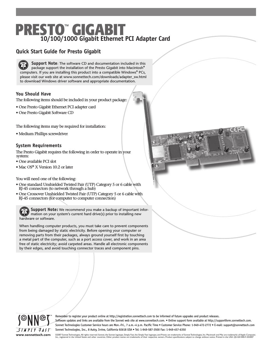 Presto Gigabit PCI Adapter Card