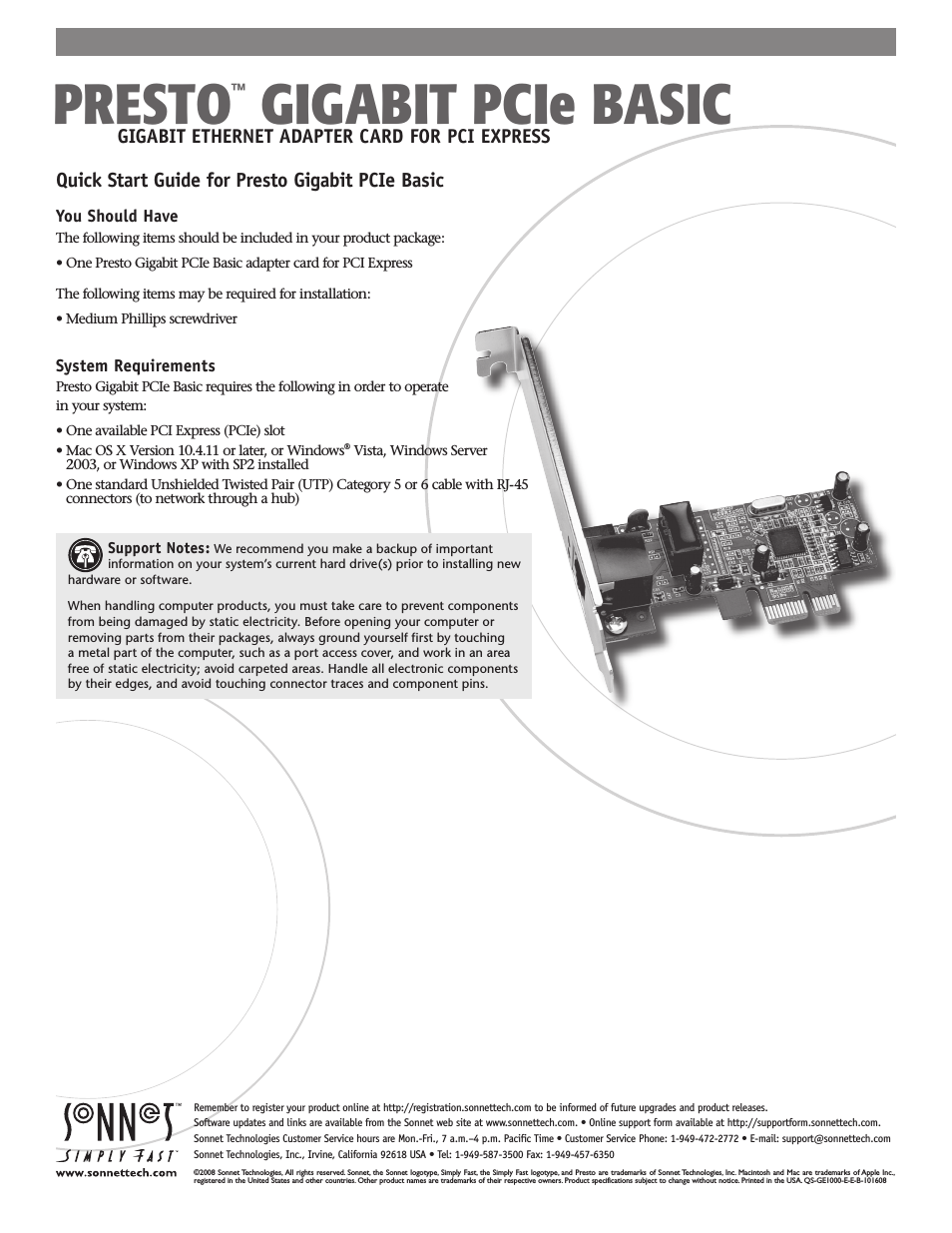Presto Gigabit PCIe Basic Gigabit Ethernet Adapter Card