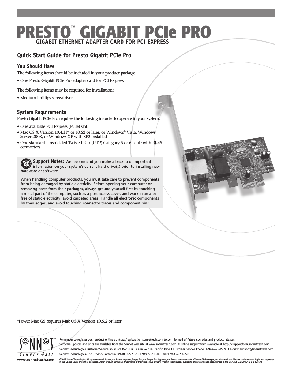 Presto Gigabit PCIe Pro Gigabit Ethernet Adapter Card