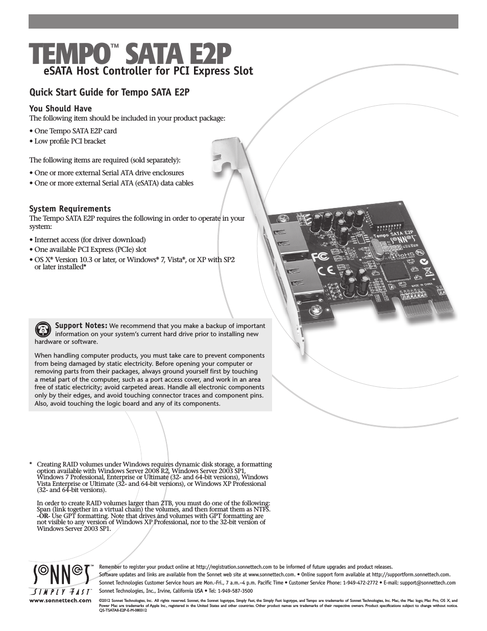 Tempo SATA E2P Serial ATA PCI Express Host Controller Card