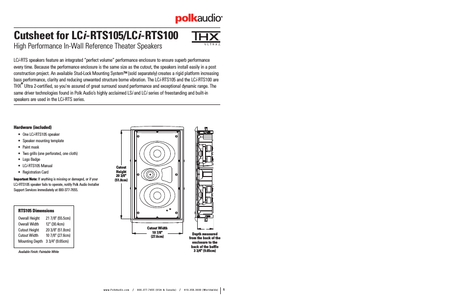 Polkaudio High Performance In-Wall Reference Theater s LCi-RTS105