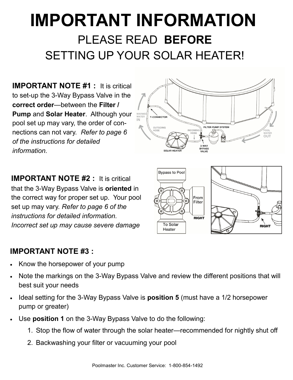 59025 Solar Heater Important Note