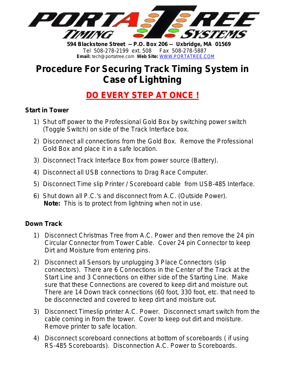 Securing Track Timing System in Case of Lightening