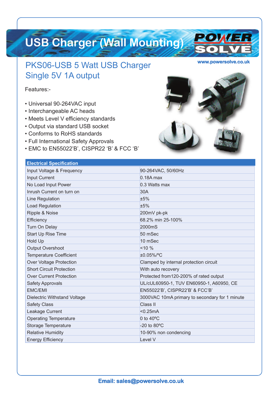 PKS06-USB 5 Volt 1 Amp