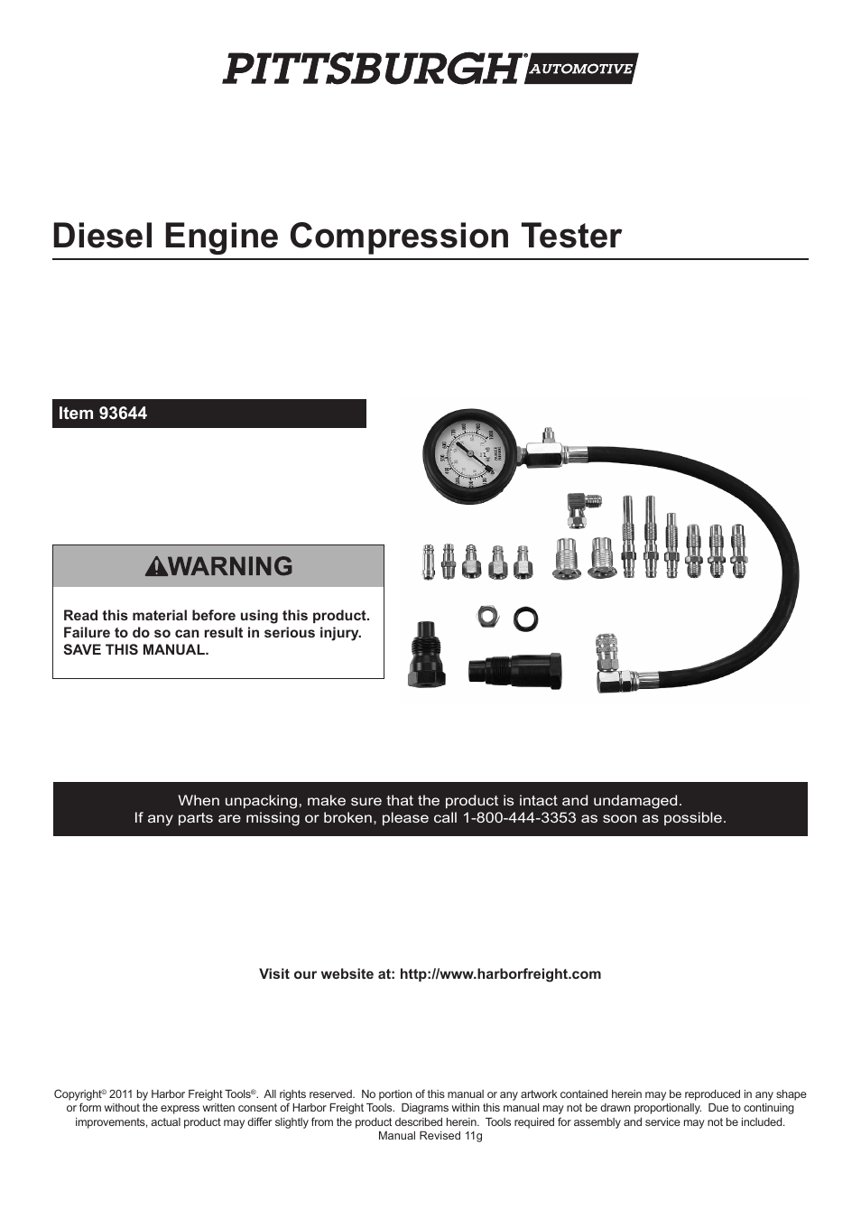 Pittsburgh Diesel Engine Compression Tester 93644