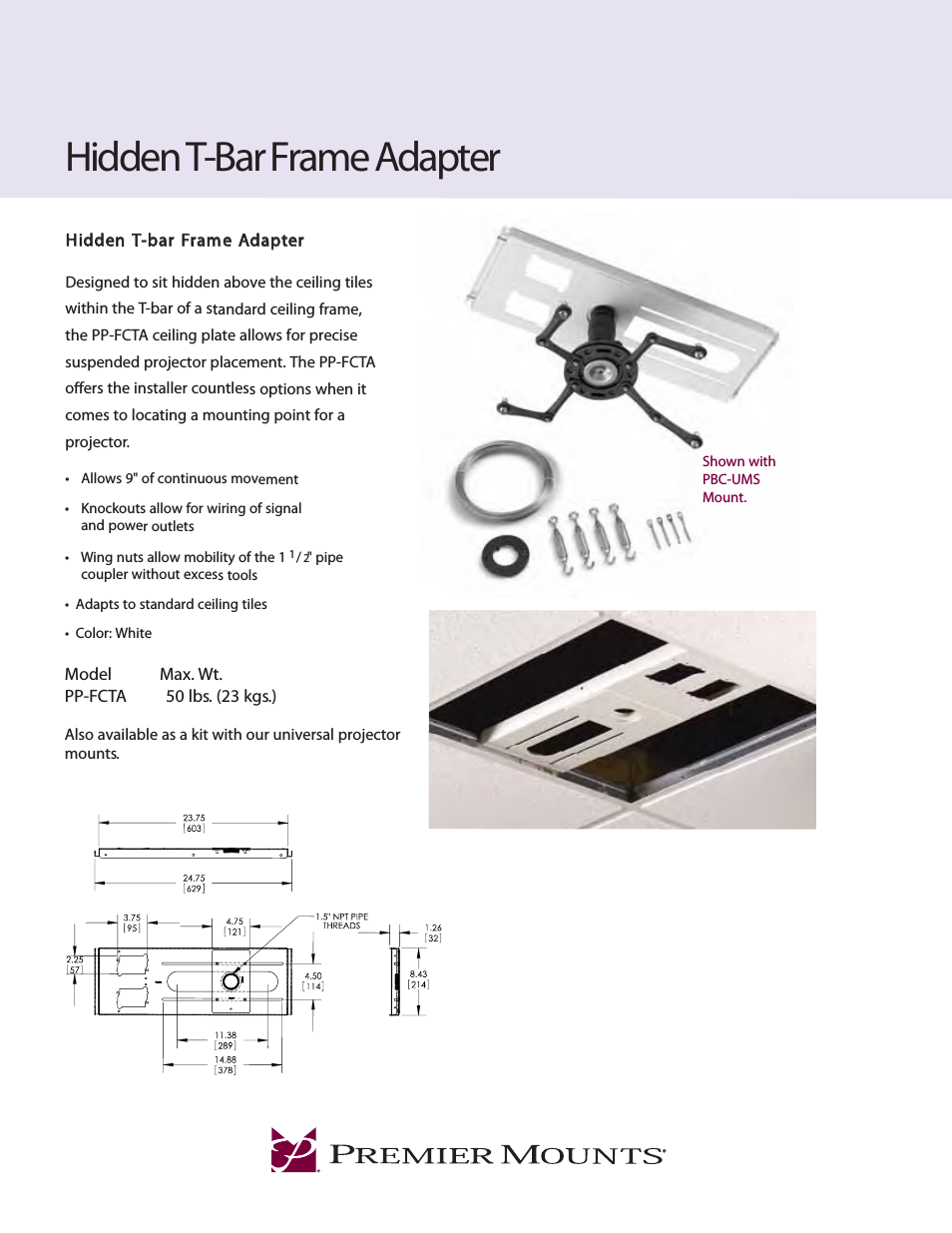 Hidden T-bar Frame Adapter PP-FCTA