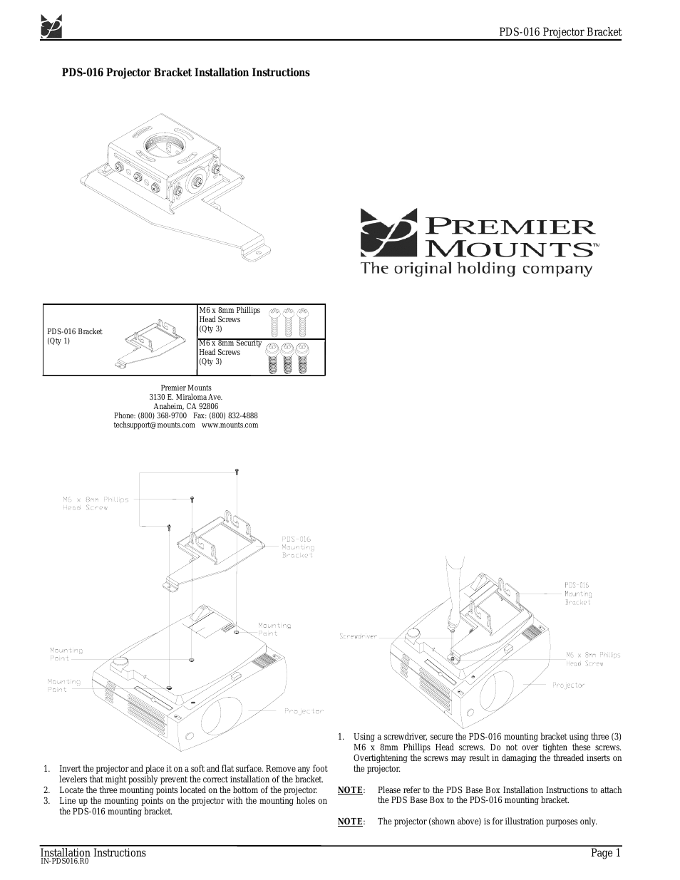 Low-Profile Dedicated Projector Mount PDS-016