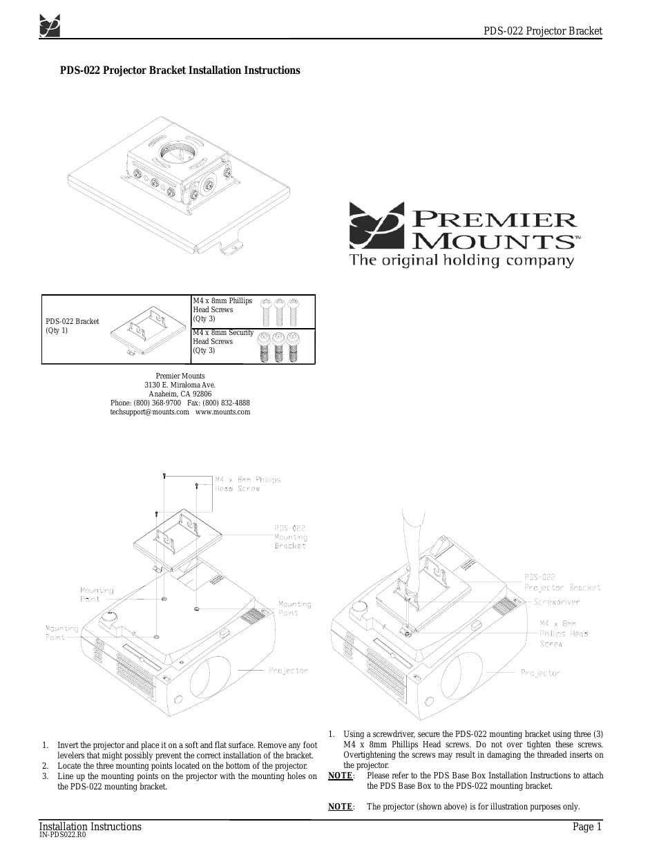 Low-Profile Dedicated Projector Mount PDS-022