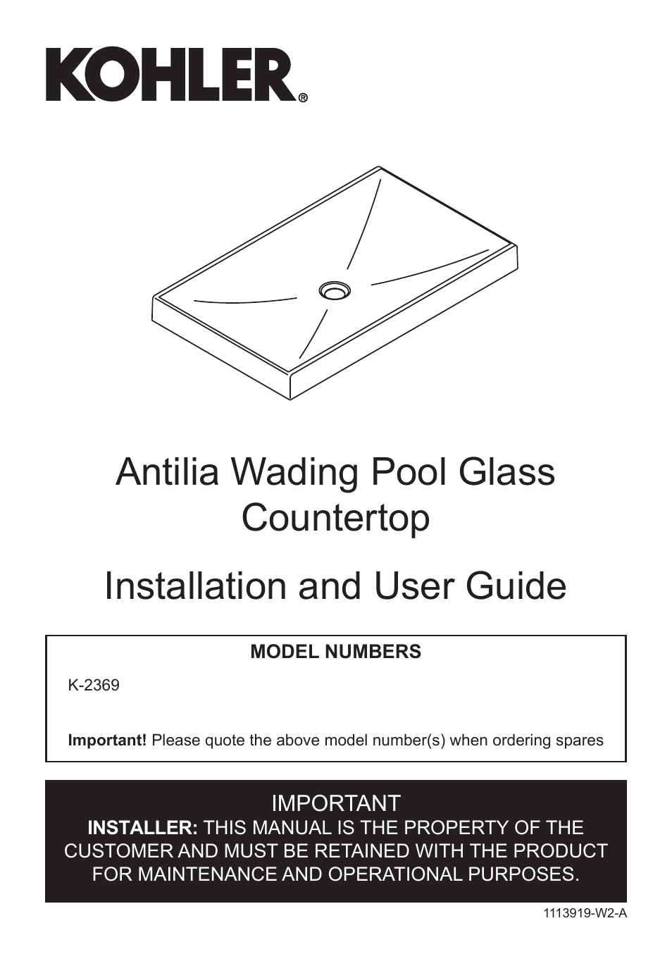 Antilia Wading Pool Glass Countertop K-2369