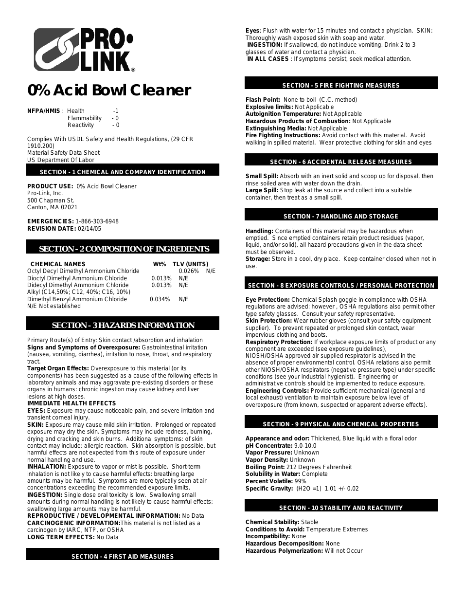 0% Acid Bowl Cleaner R0005