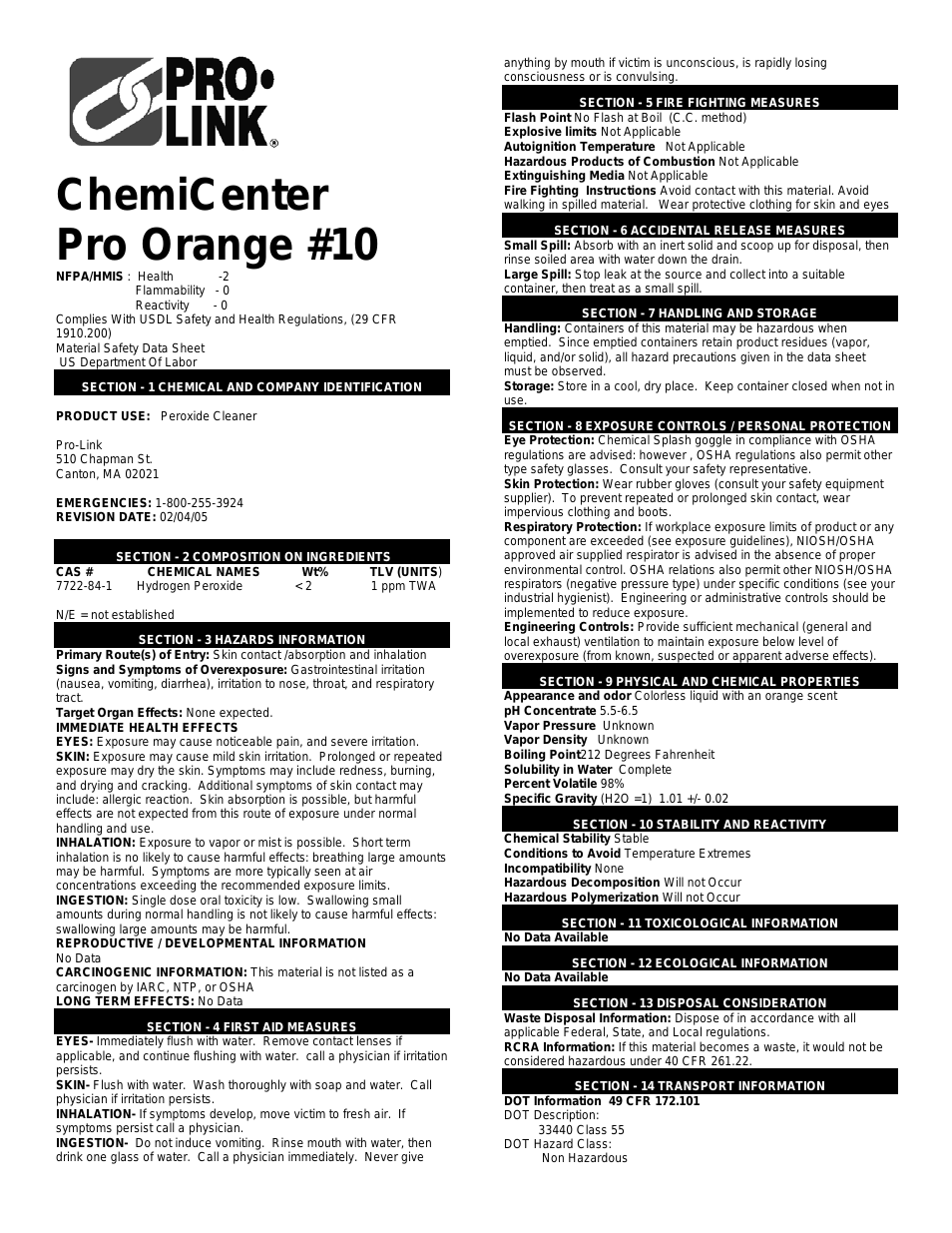 #10 ChemiCenter Pro Orange Light Duty 10695