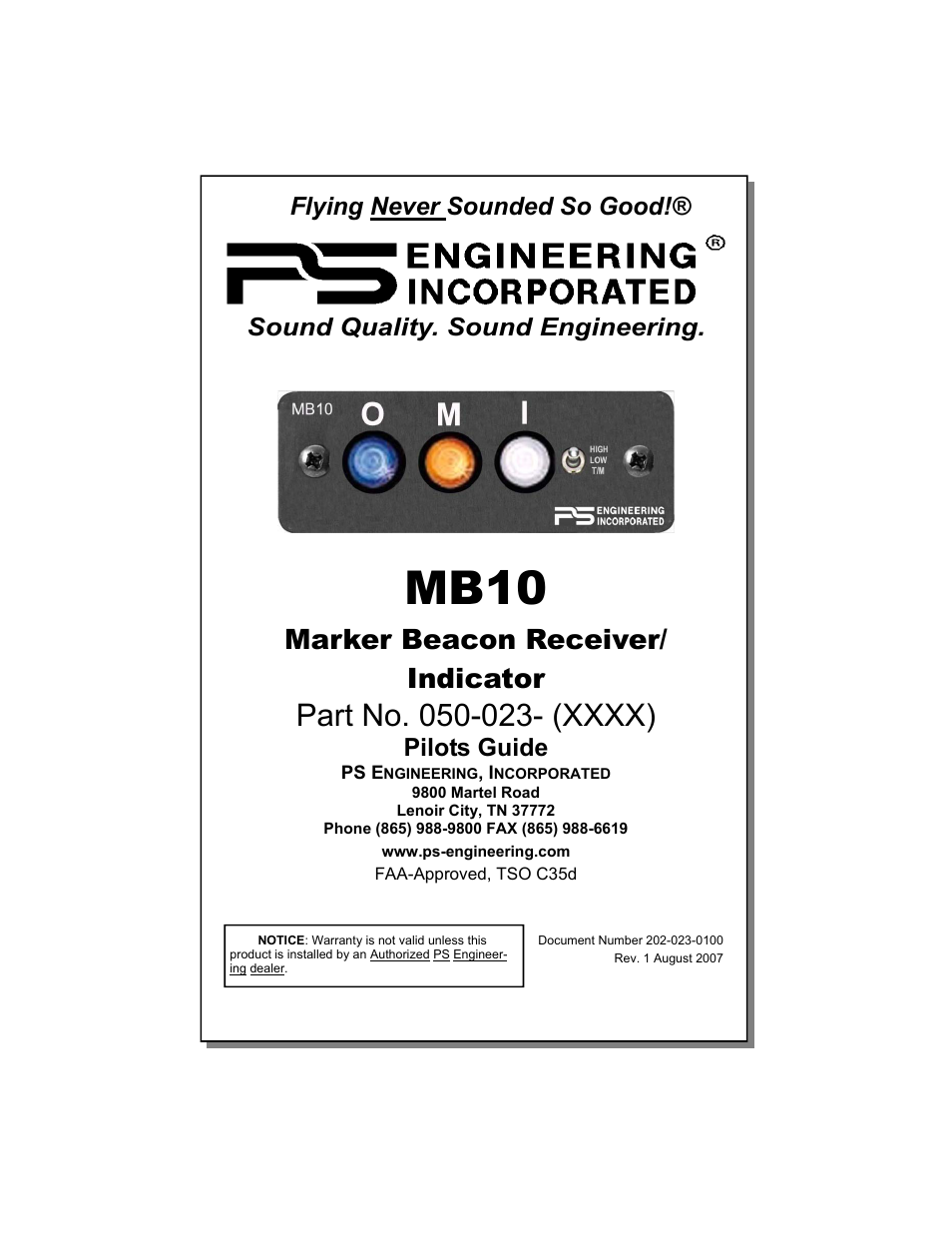MB-10 Pilot’s Guide