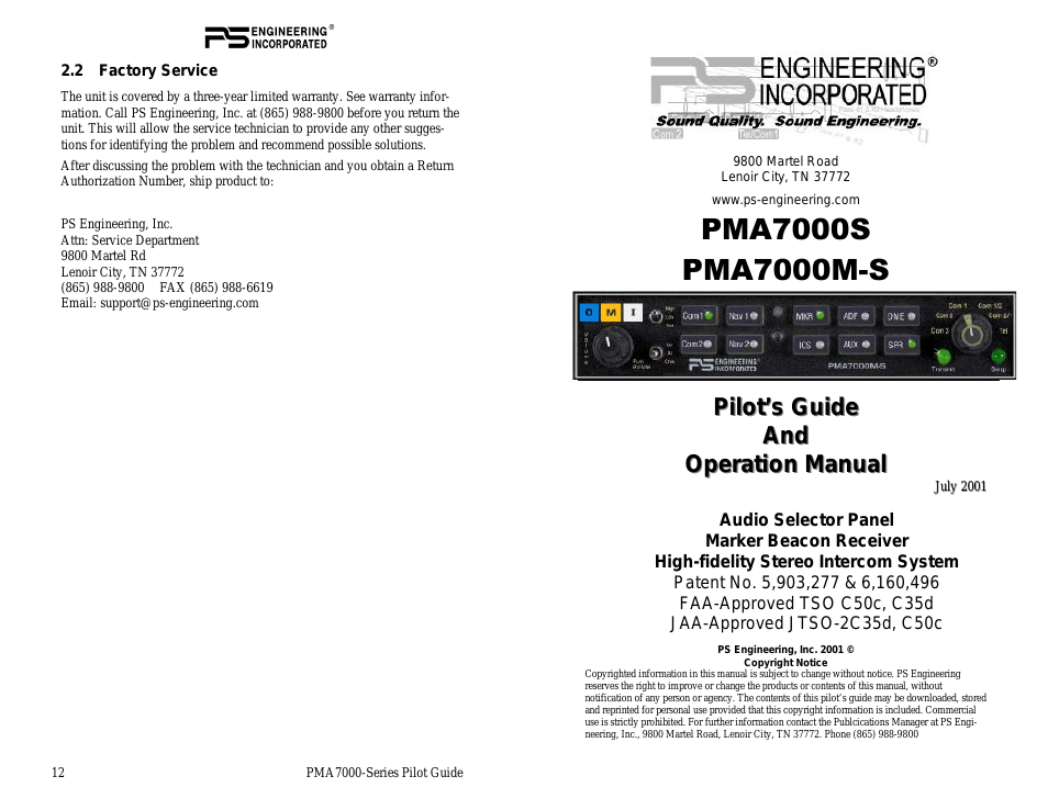 PMA7000M-S Pilot’s Guide
