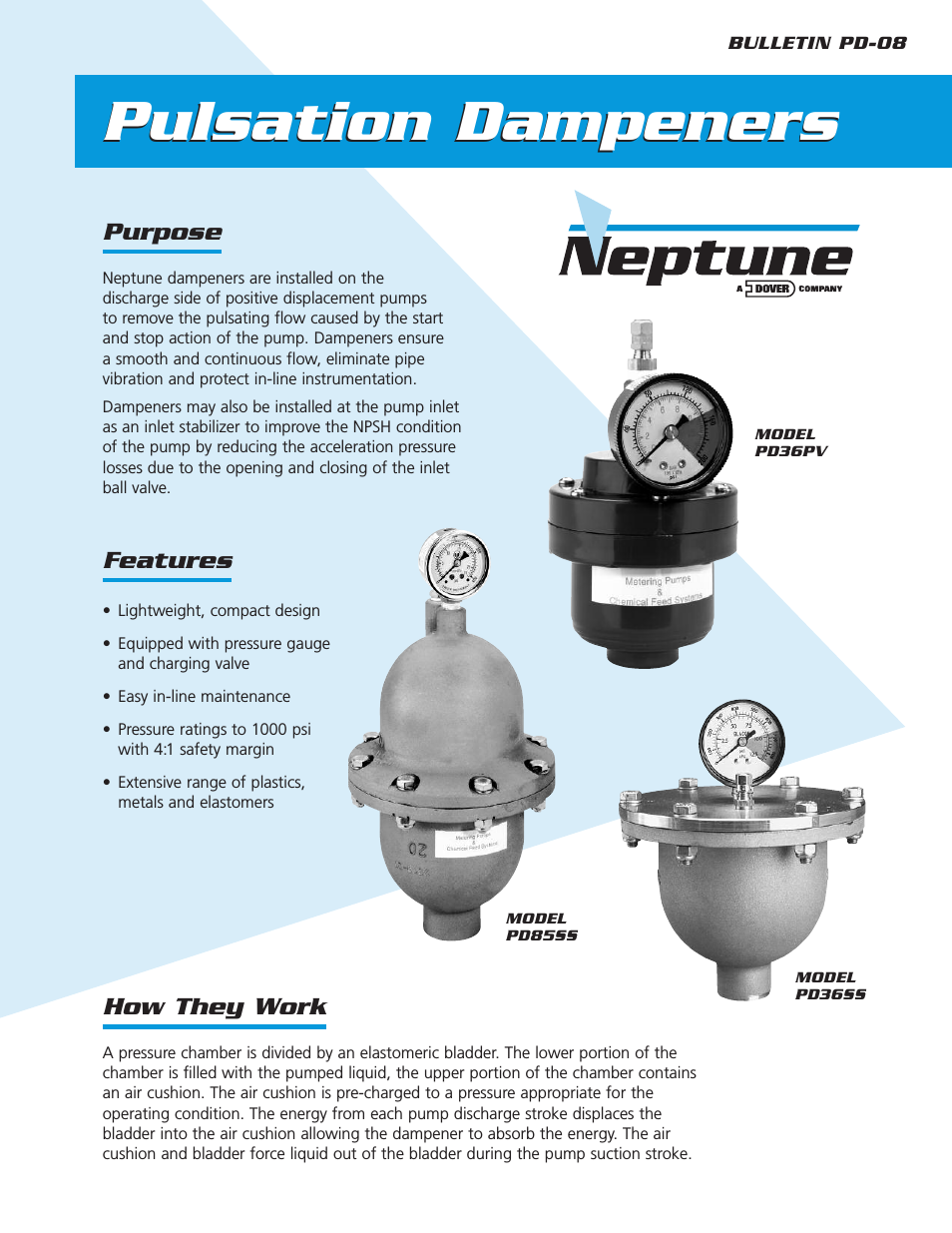 Neptune Pulsation Dampeners PD36PV,PD36SS,PD85SS