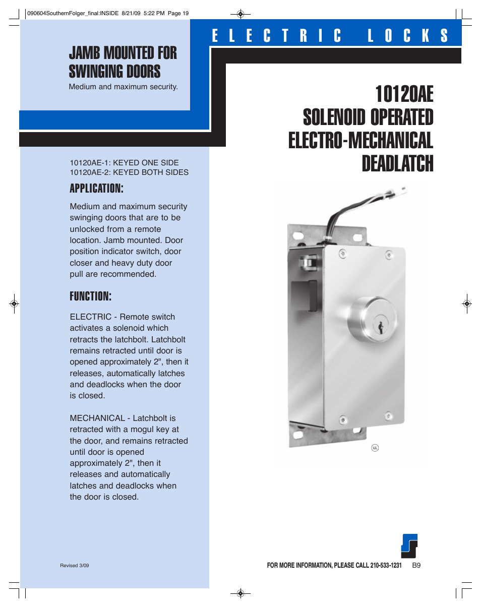 10120AE SOLENOID OPERATED ELECTRO-MECHANICAL DEADLATCH