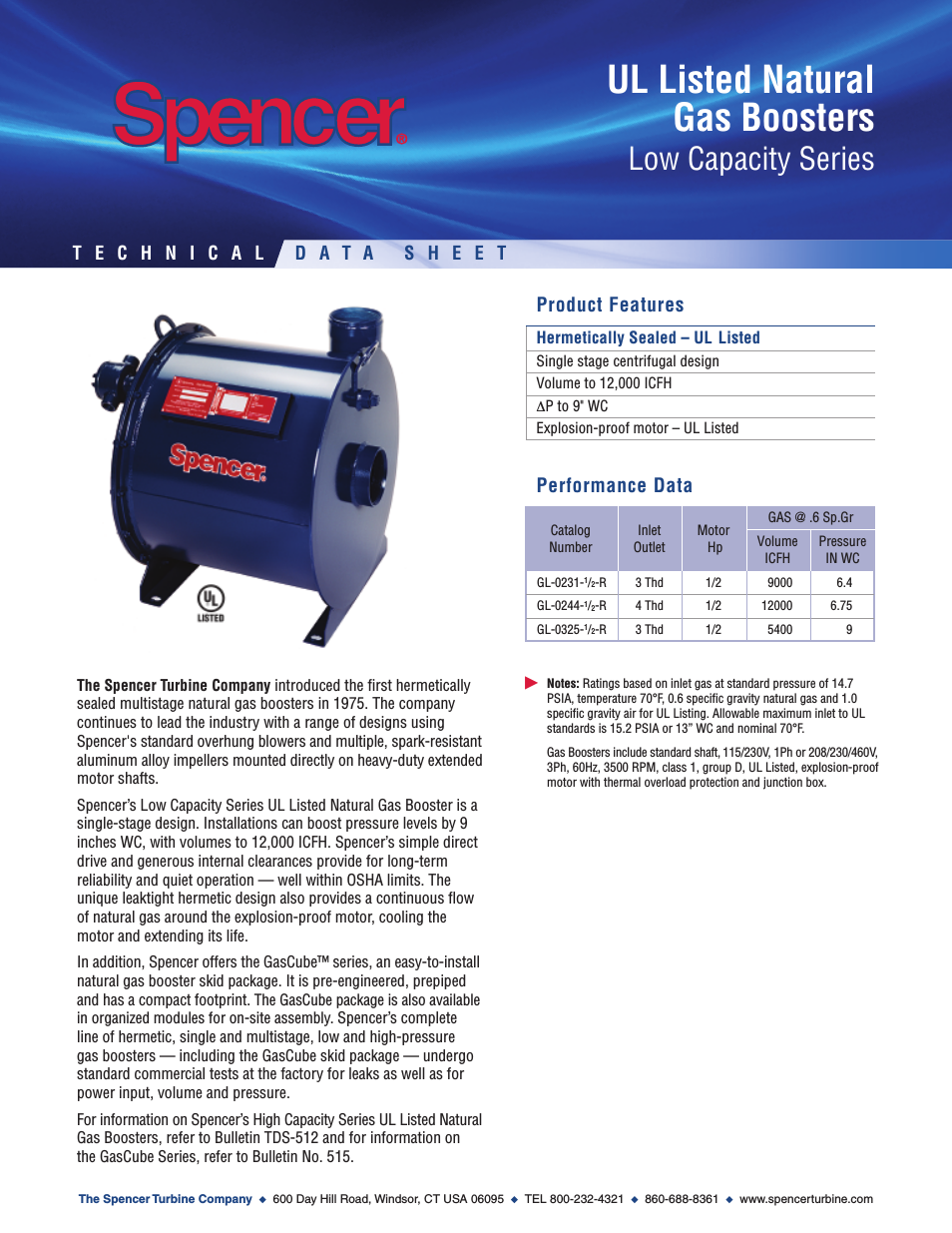 UL Listed Natural Gas Boosters LowCapacity Series