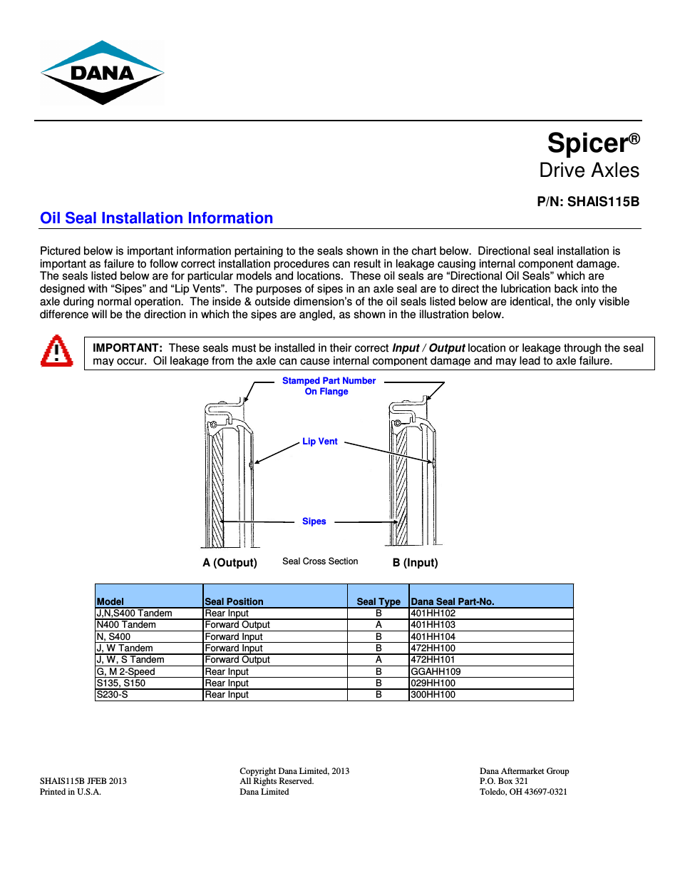 Oil Seal Installation Information
