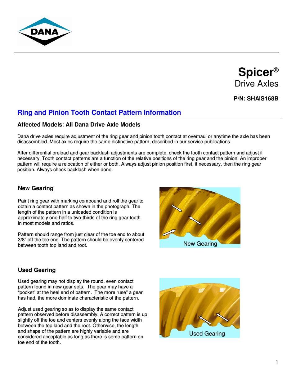 Ring and Pinion Tooth Contact Pattern Information