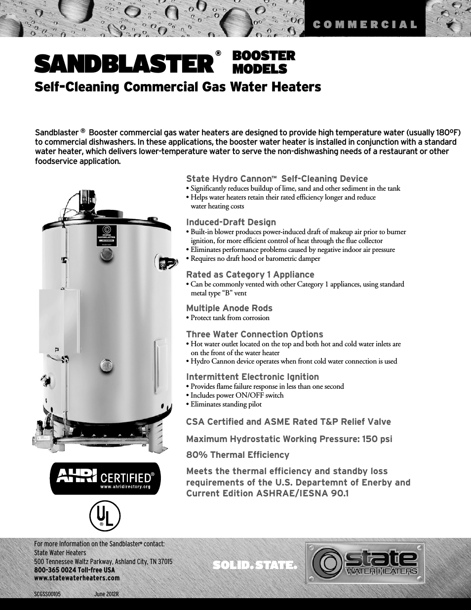 SANDBLASTER Self-Cleaning Commercial Gas Water Heaters