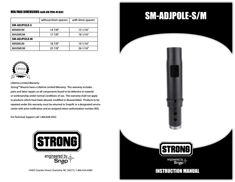 SM-ADJPOLE-S STRONG - SMALL ADJUSTABLE EXTENSION POLE FOR STRONG - PROJECTOR MOUNTS (9-12)