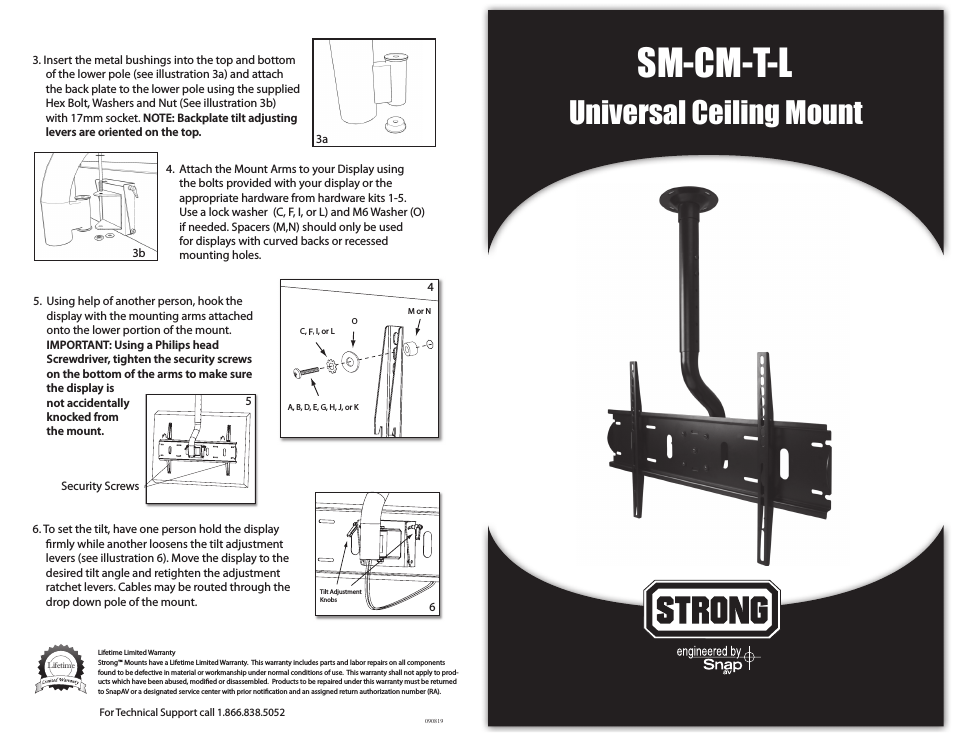 SM-CM-T-L STRONG - LARGE CEILING MOUNT FOR 36-60 FLAT PANEL TVS