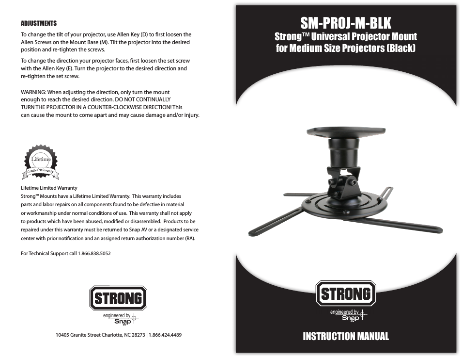 SM-PROJ-M-BLK STRONG - UNIVERSAL PROJECTOR MOUNT FOR PROJECTORS UP TO 30LBS