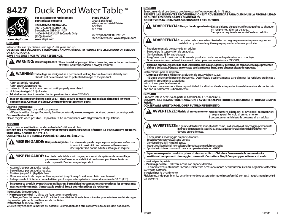Duck Pond Water Table