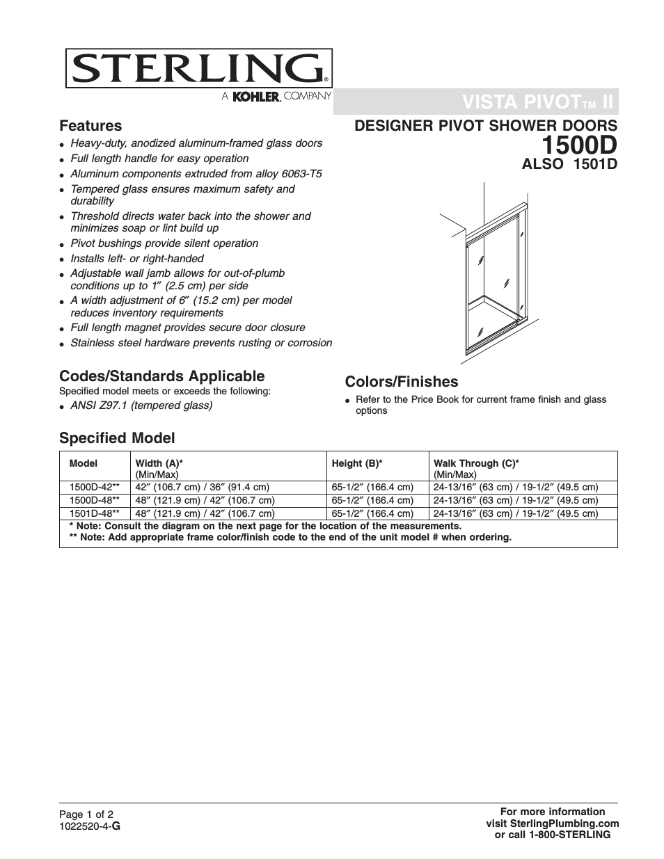 Designer Pivot Shower Doors 1500D