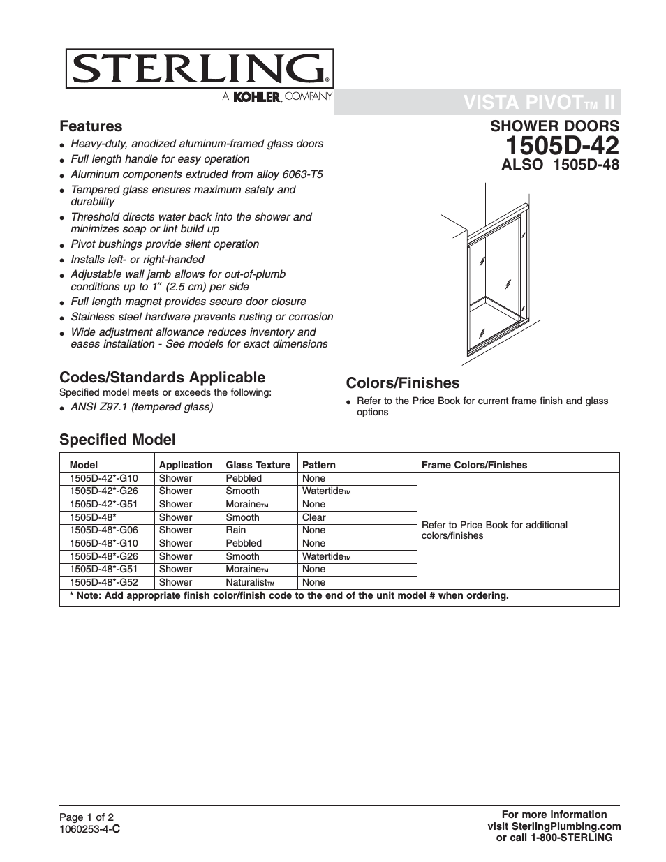 Designer Pivot Shower Doors 1505D-42