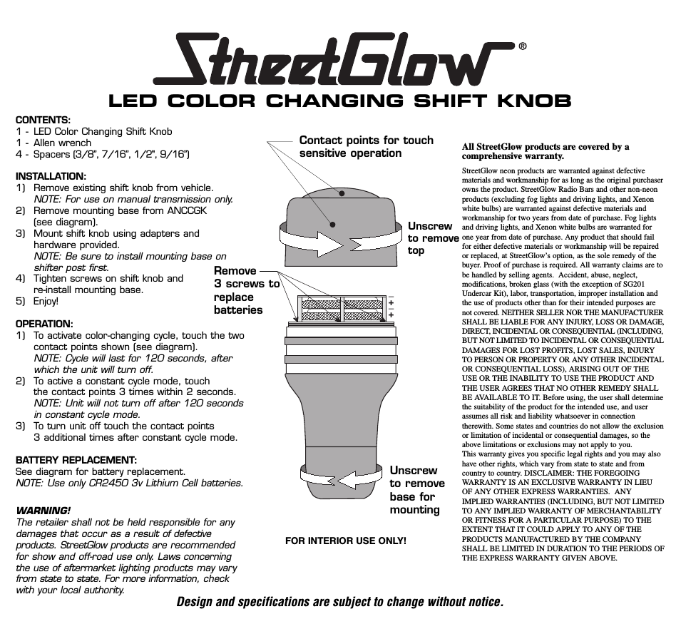 LED Color Changing Shift Knob