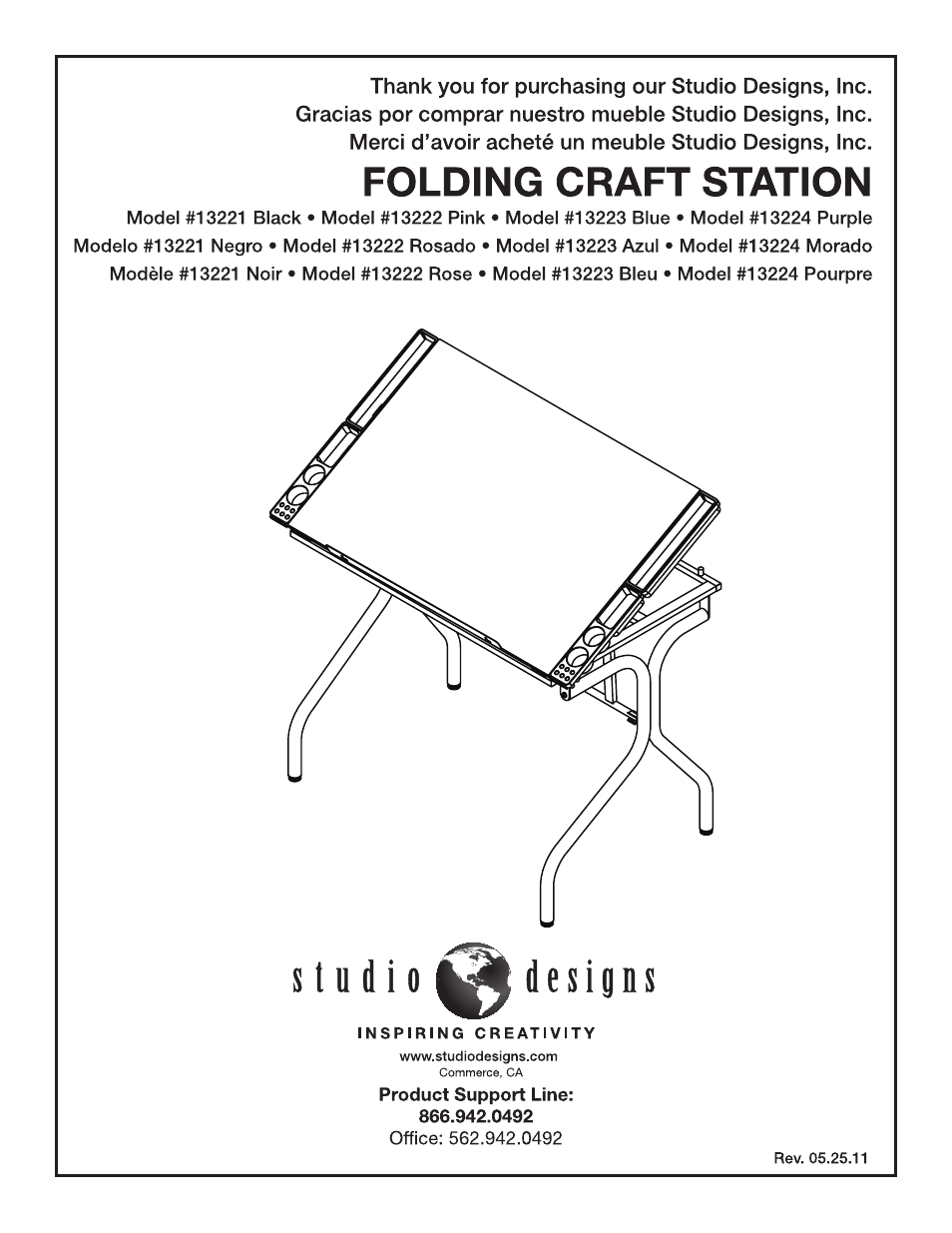 Folding Craft Station with Wood Top