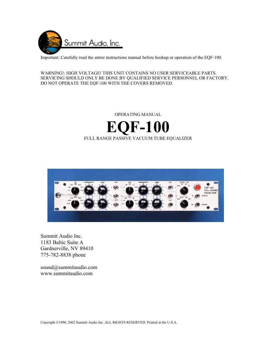 EQF-100 Tube Parametric Equalizer