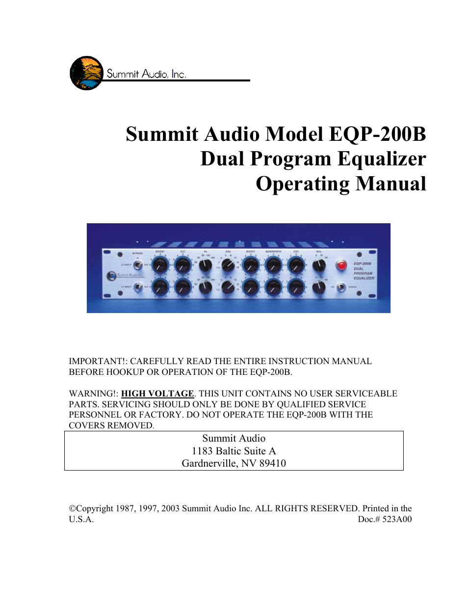EQP-200B Dual Program Equalizer