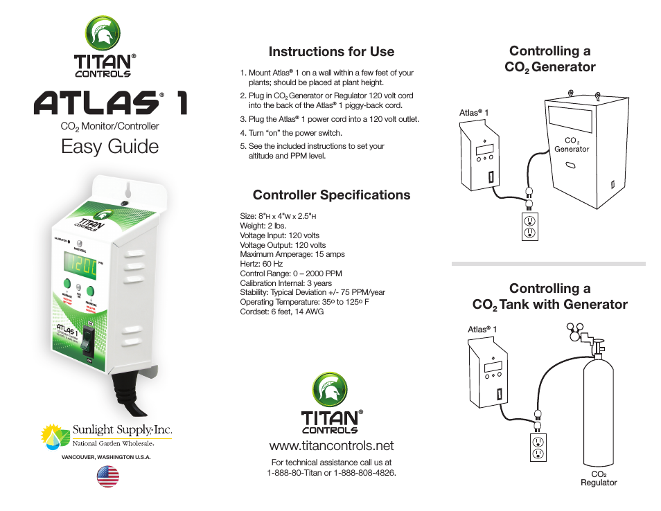 Titan Controls® Atlas® 1 - CO2 Monitor/Controller