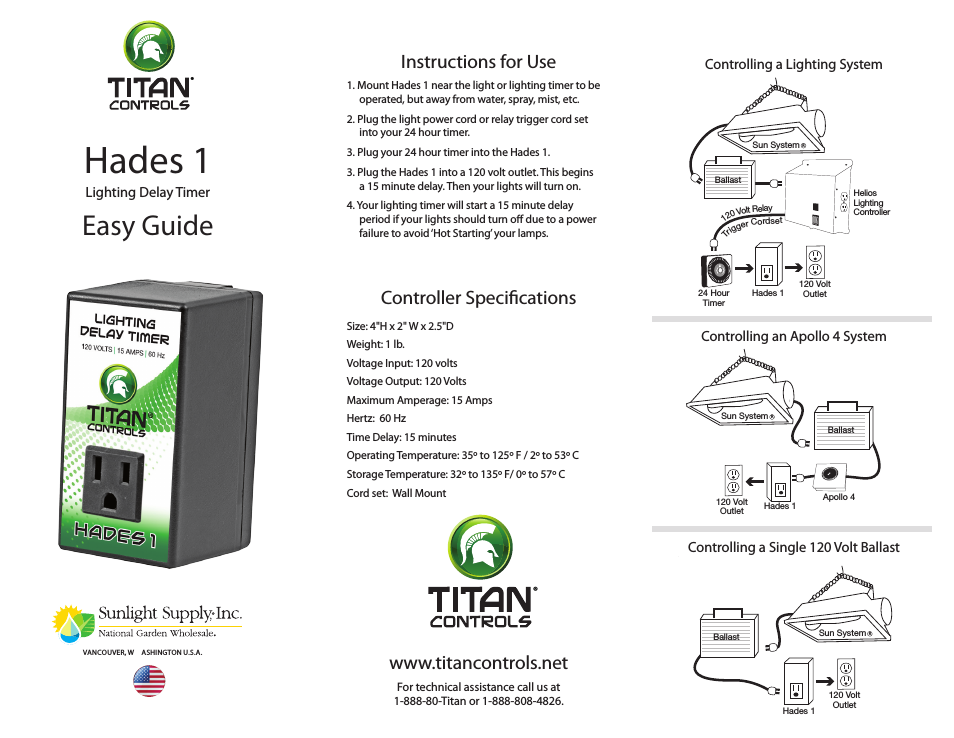 Titan Controls® Hades® 1 - 15 Minute Lighting Delay Timer