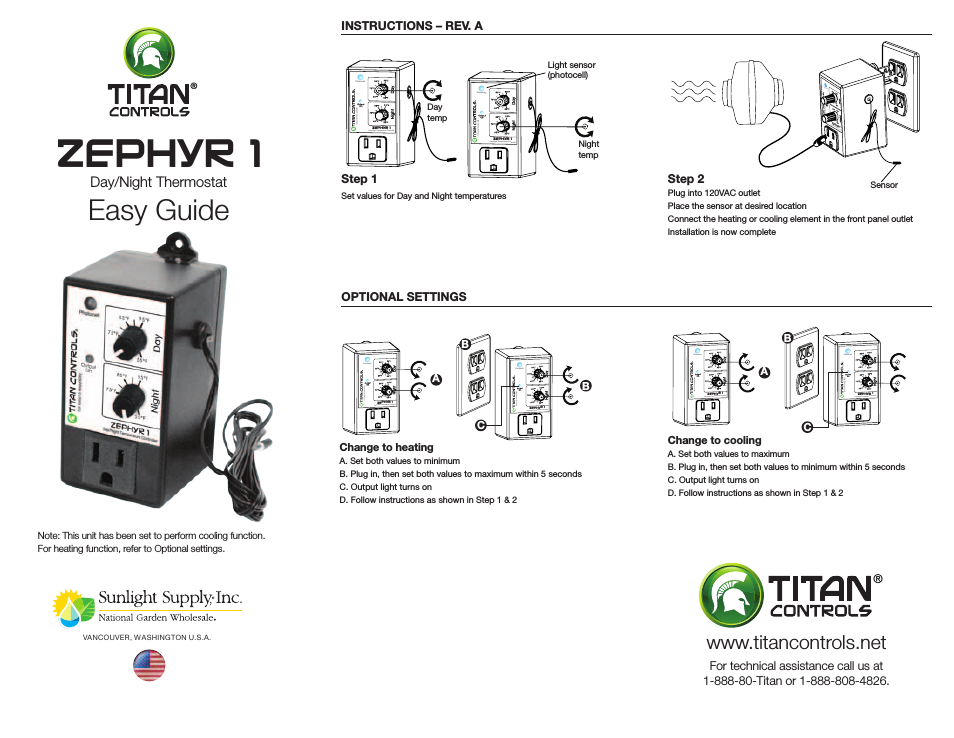 Titan Controls® Zephyr™ 1 - Day/Night Temp Controller