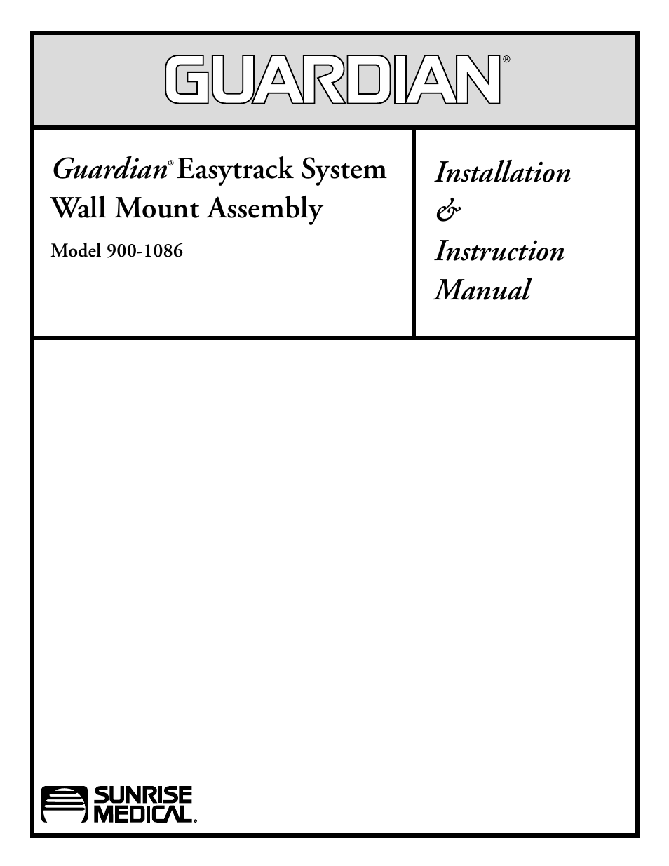 Guardian Easytrack System Wall Mount Assembly 900-1086