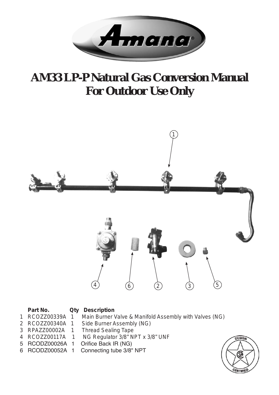 2008 Amana AM33 Natural Gas Conversion Kit