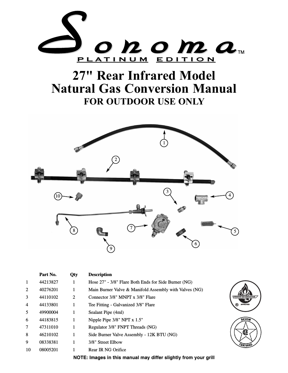 Sonoma SGIR27 Natural Gas Conversion Kit