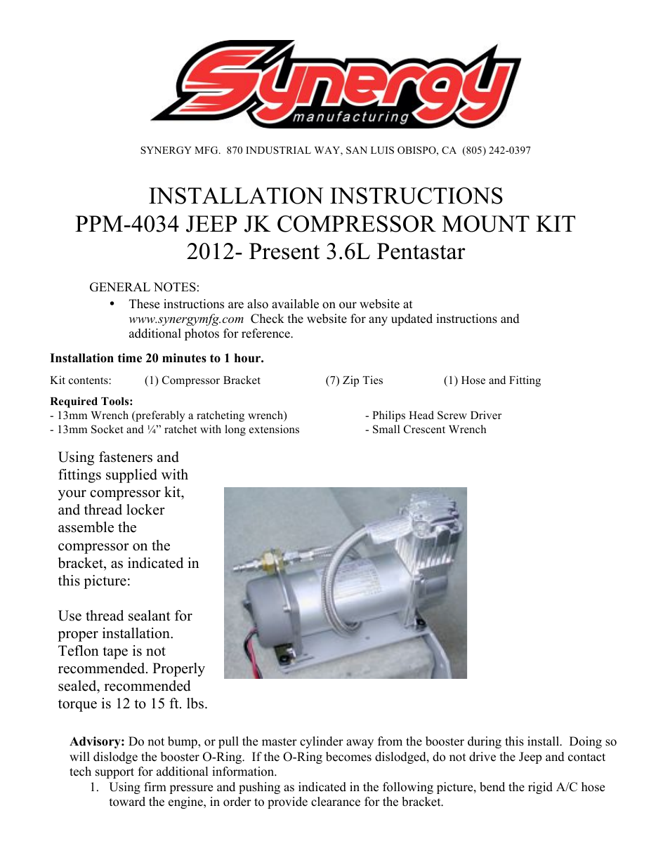 4034 - Air Compressor Bracket 12+ JK w/ 3.6L Pentastar
