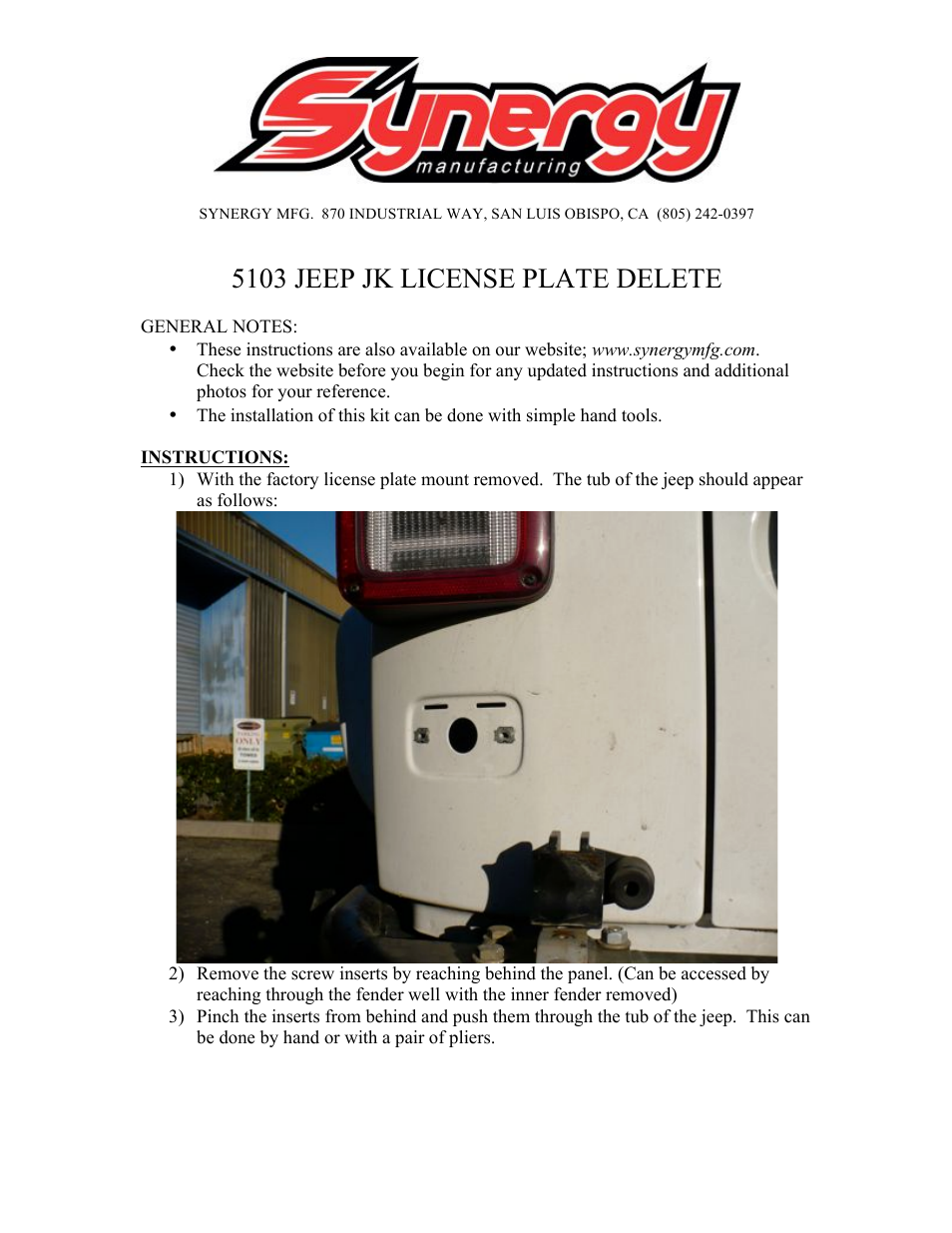 5103 - Jeep JK License Plate Delete Panel