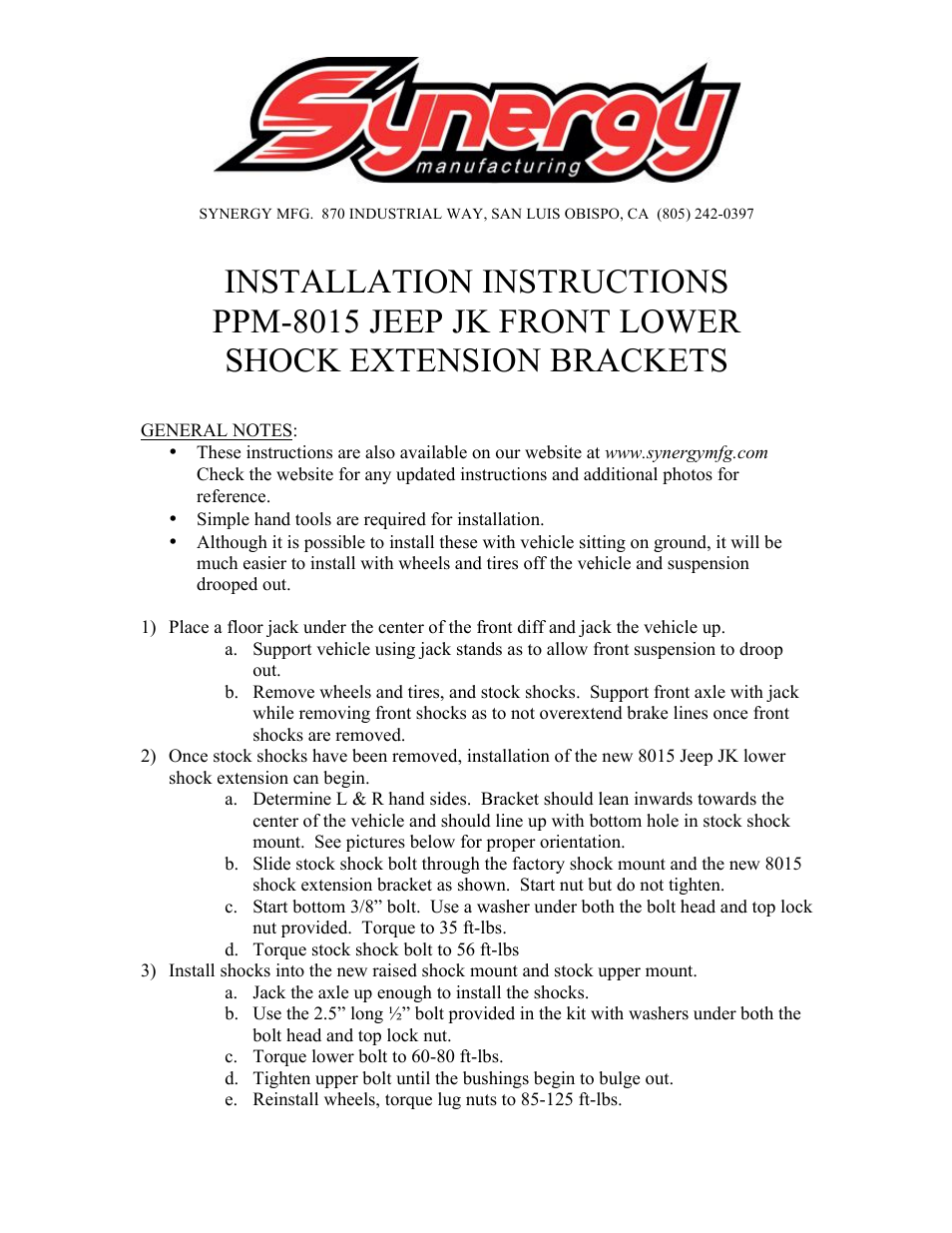 8015 - Jeep JK Front Lower Shock Extension Brackets